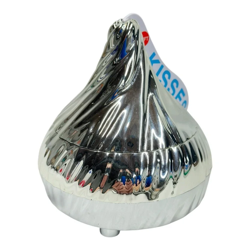 Hersheys Kisses Musical Candy Dish Silver Chrome Collectible Hinged Lid Works